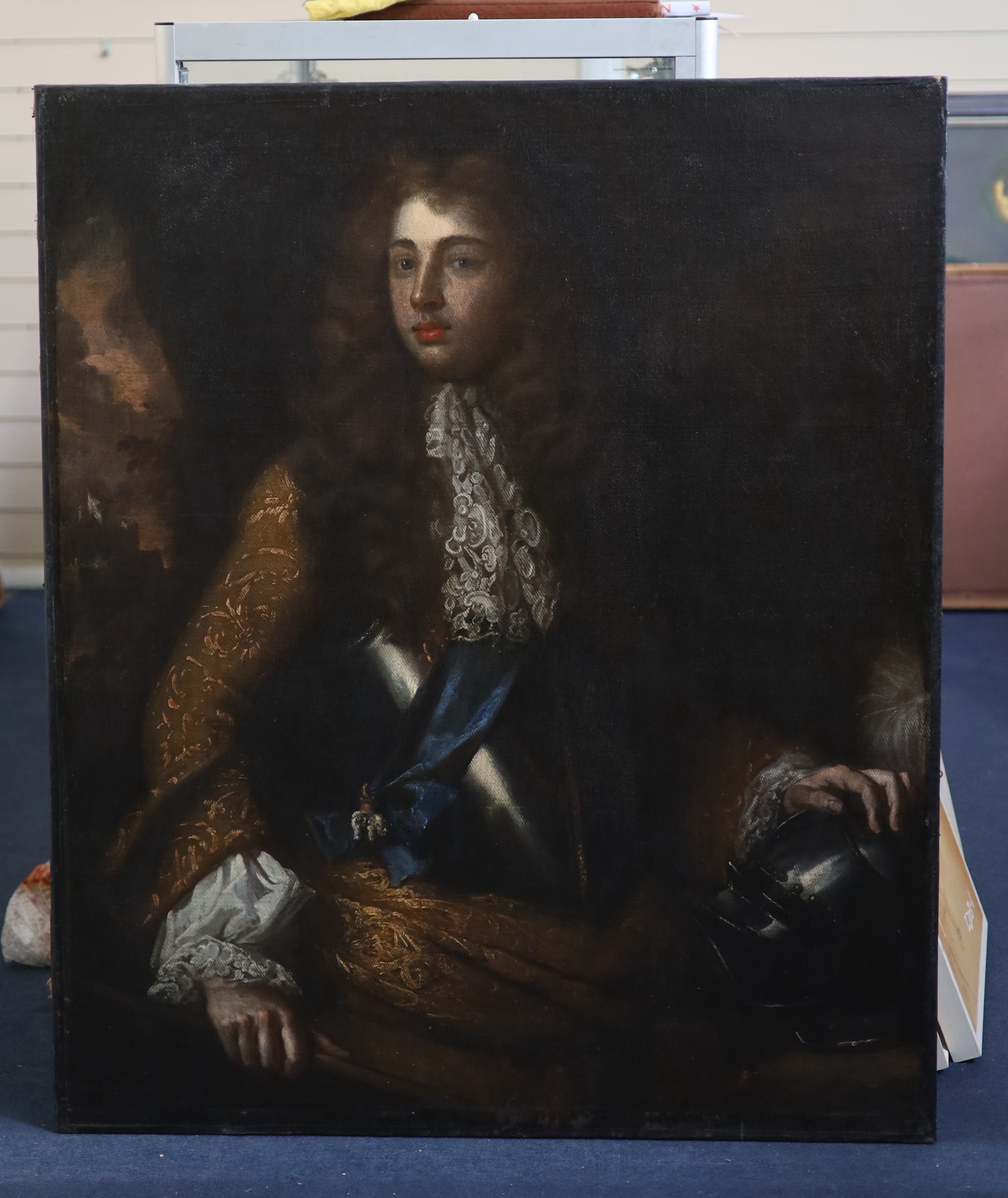 17th century English School, Portrait of a gentleman wearing armour, Oil on canvas, 115x96cm. Unframed.